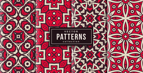 pattern ornament style red and white set of four. seamless background set