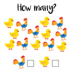 How many objects.Preschool Counting Activities. Printable worksheet. Educational game for children, toddlers and kids pre school age. Mathematics task. Learning mathematics, numbers.Tasks for addition