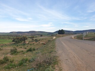 A road between fields in the picturesque countryside.