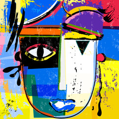 abstract face or mask, with paint strokes and splashes, art inspired - 461874979