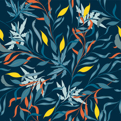 Tropical vector floral pattern with leaves for design - 461875721