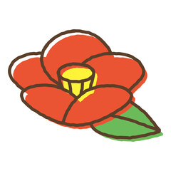 かわいい手描き風椿の花のアイコン　Cute hand-drawn camellia icons