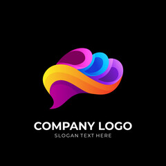 brain logo design vector, 3d colorful style
