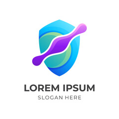 shield logo with tech design, 3d simple style