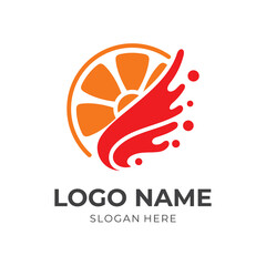 orange juice logo design, orange and water, combination logo with flat red and orange color style