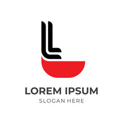 letter L logo design with flat style red and black color style