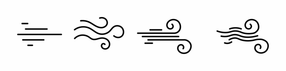 Set wind blow line icon. Blowing wind outline icons. Vector illustration.