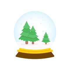 Cartoon Christmas snowball with trees vector icon