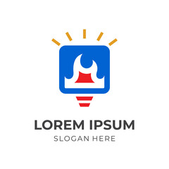 bulb fire logo concept with flat style colorful style