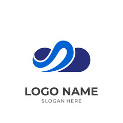 simple cloud logo design template concept vector with flat blue color style