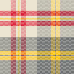 Halloween plaid pattern  background. Seamless bright multicolored tartan check plaid in purple, red, yellow, and white for modern textile design. Herringbone woven pixel texture.