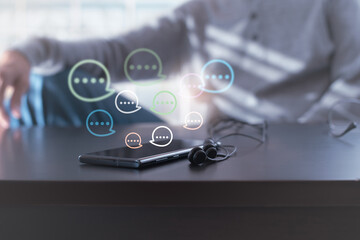 Group call app on mobile smartphone. Man joining group call chatting via mobile phone