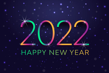 Colorful Dark Blue Night Sky Blinking Stars with Falling Snows Reveals Happy New Year 2022 Abstract