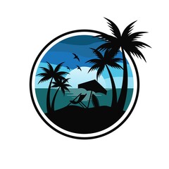 Fototapeta na wymiar Beach, Sea, Sunset, logo design Vector illustration