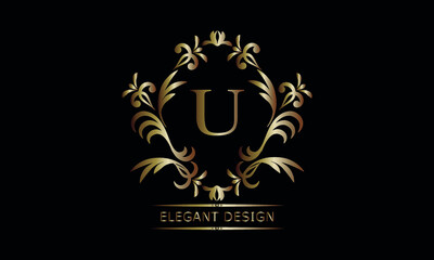 Vintage bronze logo with the letter U. Exquisite monogram, business sign, identity for a hotel, restaurant, jewelry.
