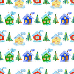 Watercolor colorful pattern with Christmas decorations White background.