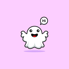 Cute ghost character. Collection of illustrations for Halloween in cartoon style with greeting expressions