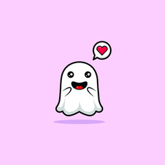 Cute ghost character. Collection of illustrations for Halloween in cartoon style with expressions in love