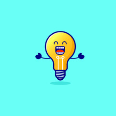 Cute lamp with happy expression isolated on blue background. vector illustration