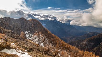 Trekking in a cloudly autumn day in the Dolomiti Friulane, Friuli-Venezia Giulia
