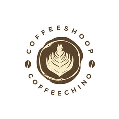 Coffee logo with heart and rosetta latte art shapes on white background. Coffee design for logo, icon, symbol, Identity