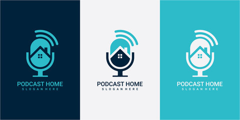 house podcast logo design inspiration. podcast with modern home logo design concept