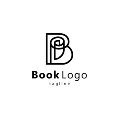 Abstract Initial Letter B to Book Logo. Black Shape B Letter with roll of paper  inside. Usable for Education, Business and Book, Library Logos. Flat Vector Logo Design Template Element.