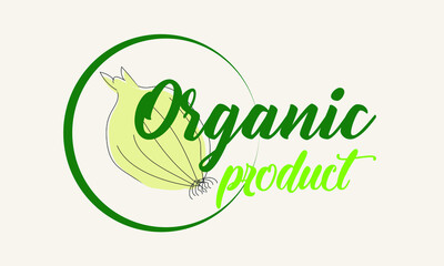 Organic food onion logo. Packaging logo tag for green eco organic product. Natural product. Collection of cafe emblems, badges, tags, packaging.