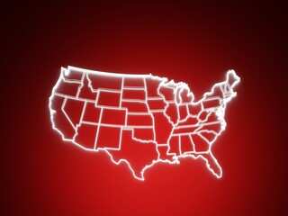 USA map outline glow dark