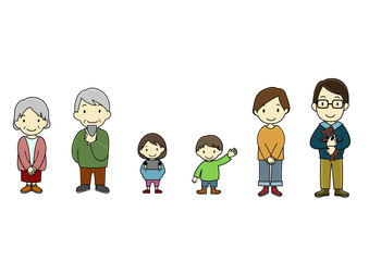 笑顔の家族とペットのイラストセット（アフターコロナ等に）