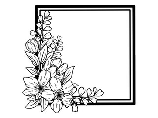 Flowers Line Art Sublimation. Hand drawn flower sketch line art illustration