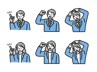 ビジネスイラスト(やる気、挑戦、努力、男性、目標、成功、ステップアップ、成長、ガッツポーズ、向上心) Vision vector illustration. Flat tiny business direction persons concept. Motivation, challenge, effort, women, goals, independence, guts pose