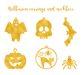 Set Halloween earrings jewellery laser cut. Ghost earrings, Pumpkin earrings,Vector templates for cutting.