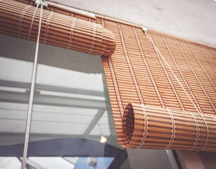 Low-angle shot of bamboo blinds