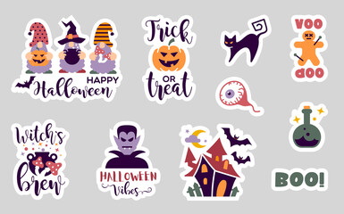 Halloween stickers with popular slogan inscriptions. Vector quotes. Illustration for Halloween
