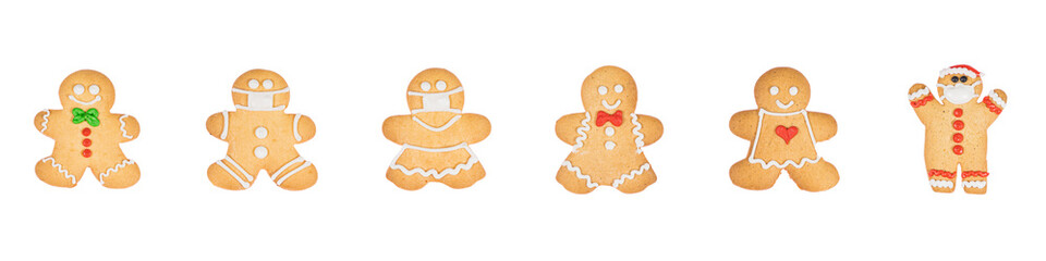 Set of christmas homemade gingerbread cookies on the white background.