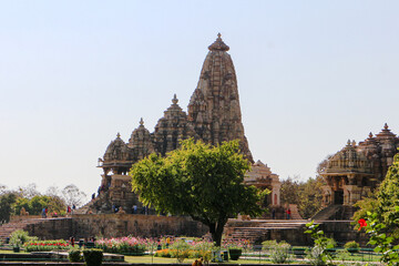 Obraz premium The Khajuraho Group of Monuments are a group of Hindu and Jain temples in Chhatarpur district, Madhya Pradesh, India, about 175 kilometres southeast of Jhansi. They are a UNESCO World Heritage Site. 