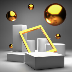 Pedestal display on White color background with the floor. Platform for product presentation, display Abstract composition