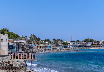 Beautiful view of the cafes by the beach.
PLace: Egypt,Dahab 
Date: 19.09.2021