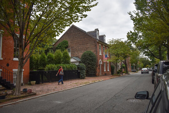 Alexandria, Virginia, USA - October 8, 2021: Exterior of the George Johnston Home in Old Town Alexandria