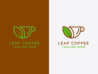 logo icon Leaf design set and coffee - Vector
