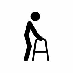 Old man icon. Old man walking with quad cane icon. Priority. High quality and suitable for your design. Flat design vector illustration on a white background.