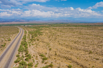Fototapeta na wymiar Arizona desert landscape canyon mountain in saguaro cactus near Interstate highway