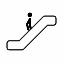 Escalator icon. Man climbing, standing on escalator. High quality and suitable for your design, web design, symbol on buildings, and more. Flat design vector illustration on a white background.