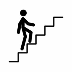 Stairs icon. Man walking on stairs. High quality and suitable for your design, web design, symbol on buildings, and more. Flat design vector illustration on a white background.