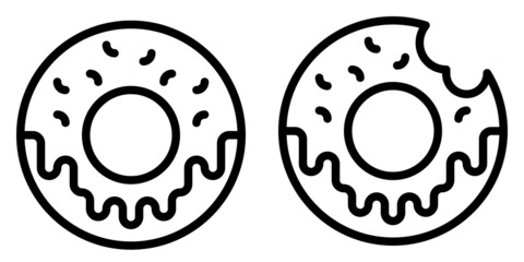 Fototapeta premium Donuts and nibble donuts vector icon for web or app design isolated on white background. Line Donuts & Nibble donuts symbol illustration.
