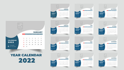 New year calendar template design. Modern Desk calendar design for business or personal use. Desk Calendar 2022 Design
