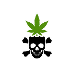 Human skull with marijuana leaf  icon isolated on white background
