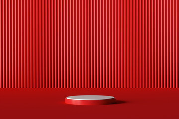 3d platform on red background. Podium for performance or presentation. Empty pedestal. 3d rendering