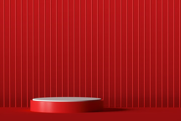 3d platform on red background. Podium for performance or presentation. Empty pedestal. 3d rendering